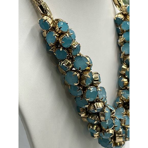 Gold Tone Rope Chain Prong Set Faceted Blue Rhinestone Necklace - Picture 7 of 9